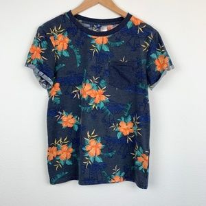 DIVIDED H&M Blue Hawaiian Tropical Print T-Shirt